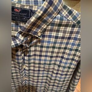 Vineyard Vines Men’s Button Down Shirt Lg Blue Green Check Cotton Preppy Comfort